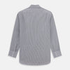 View 5 of product The Turnbull & Asser Dark Blue and White Graph Check Mayfair Shirt is a long-sleeve, button-up shirt with a pointed collar, shown on a plain white background.