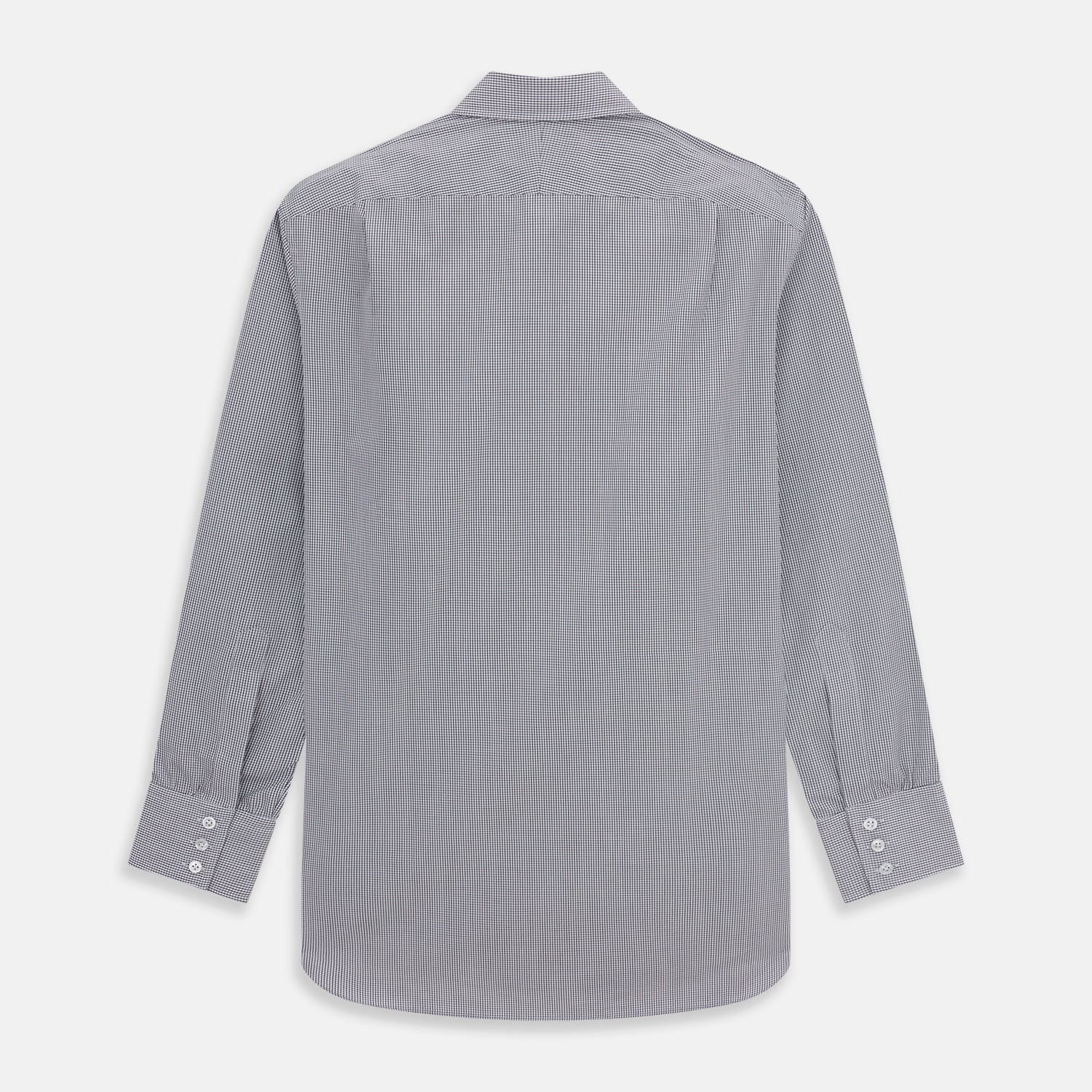 View 5 of product The Turnbull & Asser Dark Blue and White Graph Check Mayfair Shirt is a long-sleeve, button-up shirt with a pointed collar, shown on a plain white background.