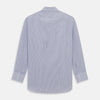 View 5 of product The Turnbull & Asser Blue Pinstripe Mayfair Shirt is a cotton poplin, long-sleeve button-down with a classic collar and white buttons, shown laid flat on a white background.