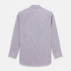 View 5 of product The Purple Pinstripe Mayfair Shirt by Turnbull & Asser is a light purple cotton poplin long-sleeve button-up with white stripes, a pointed collar, white buttons, and cuffed sleeves, shown laid flat on a white background.