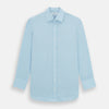 View 1 of product The Turnbull & Asser Blue Cotton Cashmere Mayfair Shirt features long sleeves, a classic collar, buttoned cuffs, and white buttons, shown against a white background.