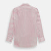 View 5 of product The Turnbull & Asser Pink Multi Track Stripe Mayfair Shirt features long sleeves, a button-down front, classic collar, and buttoned cuffs with red and pink stripes on white, neatly displayed on a light background.