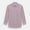 View 1 of product The Turnbull & Asser Purple Graph Overlay Check Mayfair Shirt is a long-sleeve, button-up shirt with a check pattern, classic collar, and buttoned cuffs, displayed against a plain white background.