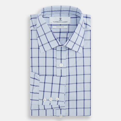 Navy Blue Windowpane Check Mayfair Shirt Image 3