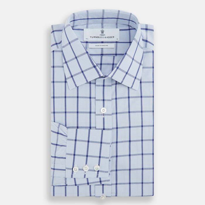 Navy Blue Windowpane Check Mayfair Shirt Image 3