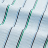 View 5 of product The Blue and Green Shadow Stripe Mayfair Shirt by Turnbull & Asser is a long-sleeved, organic cotton button-up with a T&A collar, buttoned cuffs, and blue and green vertical stripes on white. Features a slightly rounded hem.