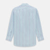 View 5 of product The Green and Blue Shadow Pinstripe Mayfair Shirt by Turnbull & Asser features long sleeves, a pointed collar, white buttons, and subtle green and blue pinstripes—a refined choice for any wardrobe capsule.