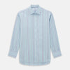 View 1 of product The Green and Blue Shadow Pinstripe Mayfair Shirt by Turnbull & Asser features long sleeves, a pointed collar, white buttons, and subtle green and blue pinstripes—a refined choice for any wardrobe capsule.