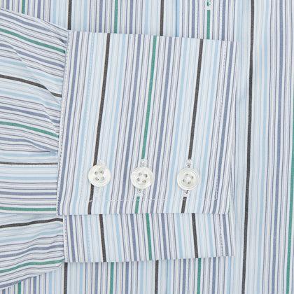 Blue and Green Multi Track Stripe Mayfair Shirt Image 2