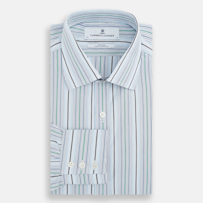 Blue and Green Multi Track Stripe Mayfair Shirt Image 3