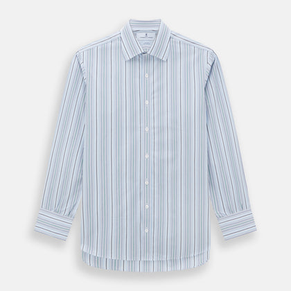 Blue and Green Multi Track Stripe Mayfair Shirt