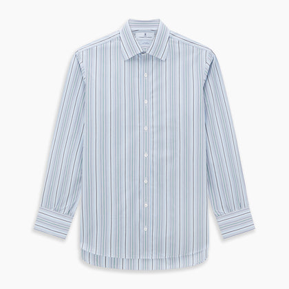 Blue and Green Multi Track Stripe Mayfair Shirt Image 5