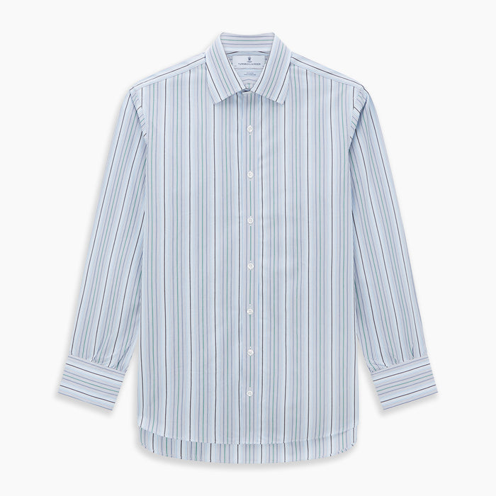 Blue and Green Multi Track Stripe Mayfair Shirt Image 5
