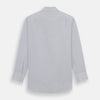 View 5 of product The Turnbull & Asser Blue Fine Graph Check Mayfair Shirt, made from breathable cotton, features long sleeves, a T&A collar, white buttons, and buttoned cuffs, displayed flat on a white background.