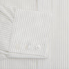View 3 of product The Turnbull & Asser Pale Blue Pinstripe Mayfair Shirt is a long-sleeve, collared, button-up made from organic cotton with a subtle pale blue and white pinstripe pattern, shown against a plain white background.