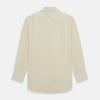View 5 of product The Turnbull & Asser Yellow Pinstripe Mayfair Shirt, made from organic cotton with long sleeves, a T&A collar, and front buttons, features subtle vertical stripes and is shown on a plain white background.