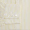 View 3 of product The Turnbull & Asser Yellow Pinstripe Mayfair Shirt, made from organic cotton with long sleeves, a T&A collar, and front buttons, features subtle vertical stripes and is shown on a plain white background.