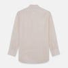View 5 of product The Pink Pinstripe Mayfair Shirt by Turnbull & Asser is a long-sleeved, light pink organic cotton shirt with subtle pink pinstripes, classic collar, and buttoned cuffs, shown flat on a white background.