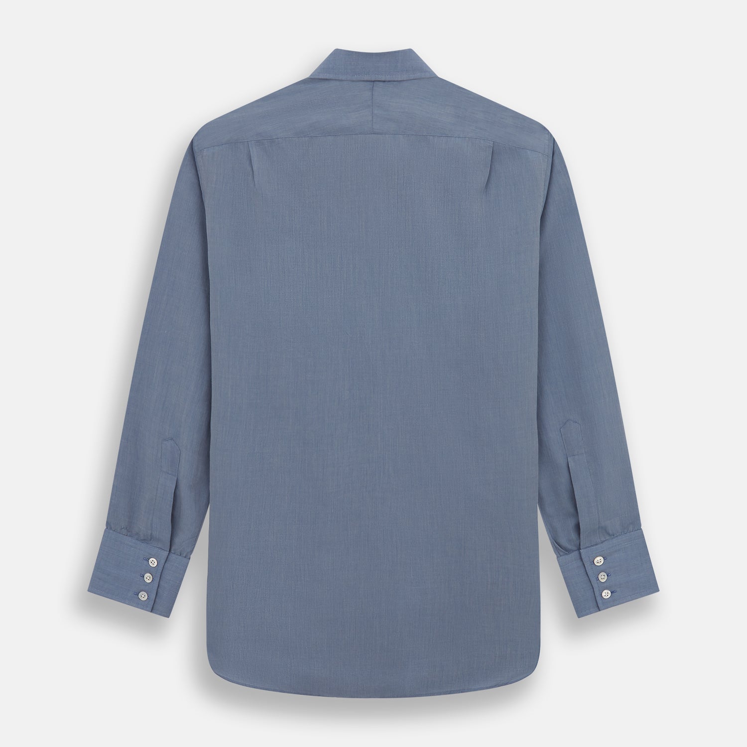View 5 of product The Blue Mayfair Shirt by Turnbull & Asser is a long-sleeve, textured blue shirt with a classic T&A collar and white buttons, crafted from organic cotton and shown against a plain white background.