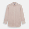 View 1 of product The Pink Fine Track Stripe Mayfair Shirt by Turnbull & Asser features a T&A collar, long sleeves, button cuffs, thin red stripes on breathable cotton, and a slightly curved hem.