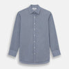 View 1 of product The Turnbull & Asser Blue Pencil Stripe Mayfair Shirt is crafted from organic cotton with a classic collar, white buttons, and buttoned cuffs. Shown laid flat on a white background.