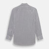 View 5 of product The Turnbull & Asser Midnight Blue Double Graph Check Mayfair Shirt features a pointed collar and buttoned cuffs. Crafted from breathable cotton, this stylish shirt ensures comfort and is shown against a white background.
