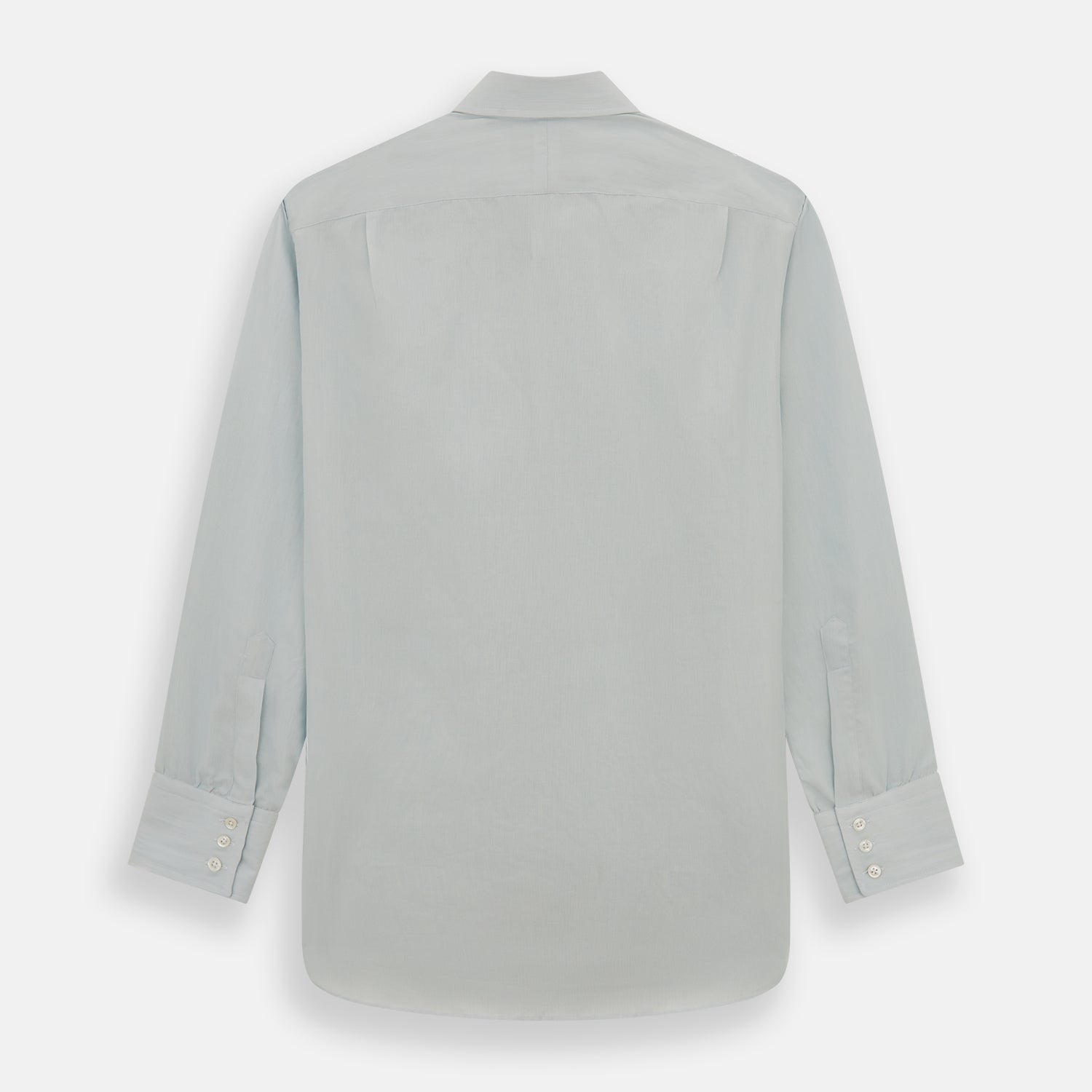 View 3 of product Pale Blue Pencil Stripe Mayfair Shirt by Turnbull & Asser featuring a classic collar, white buttons, and cuffed long sleeves, displayed flat on a white background.