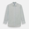 View 1 of product Pale Blue Pencil Stripe Mayfair Shirt by Turnbull & Asser featuring a classic collar, white buttons, and cuffed long sleeves, displayed flat on a white background.