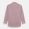 View 5 of product The Turnbull & Asser Pink Fine Graph Check Mayfair Shirt features long sleeves, breathable cotton, a pointed collar, 3-button cuffs, white buttons, and a red and white check pattern—shown on a plain white background.