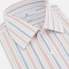 View 2 of product The Turnbull & Asser Orange and Blue Multi Stripe Mayfair Shirt is a long-sleeved, collared button-up made from organic cotton and features vibrant vertical stripes—an ideal summer staple.