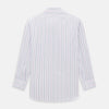 View 5 of product The Turnbull & Asser Purple and Blue Multi Stripe Mayfair Shirt features long sleeves, a classic T&A collar, buttoned cuffs, tailored fit, and organic cotton construction. Displayed on a plain white background.