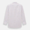 View 5 of product The Orange and Blue Multi Check Mayfair Shirt by Turnbull & Asser is an organic cotton summer staple, featuring long sleeves and a light blue, orange, and white plaid pattern.