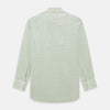 View 5 of product The Turnbull & Asser Green Multi Check Mayfair Shirt features a light green and white checkered pattern, long sleeves, a collar, and buttoned cuffs. Displayed on a white background.
