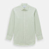 View 1 of product The Turnbull & Asser Green Multi Check Mayfair Shirt features a light green and white checkered pattern, long sleeves, a collar, and buttoned cuffs. Displayed on a white background.