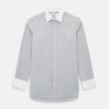 View 1 of product A Chequered White on Navy Regular Fit Shirt in Cotton by Turnbull & Asser UK, featuring a light gray finely checked pattern with a contrasting white collar and white French cuffs, long sleeves, buttoned up and displayed against a white background.