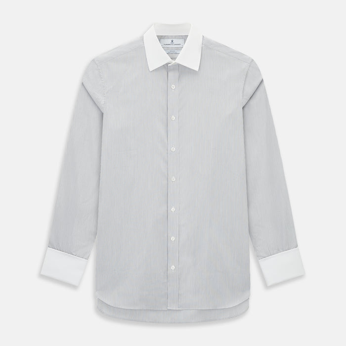 Contrast Striped White on Navy Regular Fit Shirt in Cotton