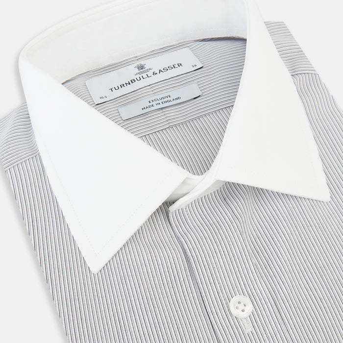 Contrast Striped White on Navy Regular Fit Shirt in Cotton Image 1