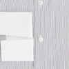 View 4 of product A navy men’s dress shirt with subtle white stripes, crafted from cotton and laid flat on a plain white background; the Striped White on Navy Regular Fit Shirt by Turnbull & Asser UK is a timeless formal piece for any wardrobe.