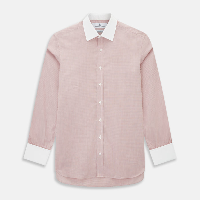 Contrast Collar Checked Red on White Regular Fit Shirt in Cotton