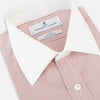 View 2 of product Contrast Collar Checked Red on White Regular Fit Shirt in Cotton, a regular fit button-up shirt in a fine red and white check pattern, featuring a crisp white contrast collar and white French cuffs.