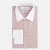 View 5 of product Contrast Collar Checked Red on White Regular Fit Shirt in Cotton, a regular fit button-up shirt in a fine red and white check pattern, featuring a crisp white contrast collar and white French cuffs.