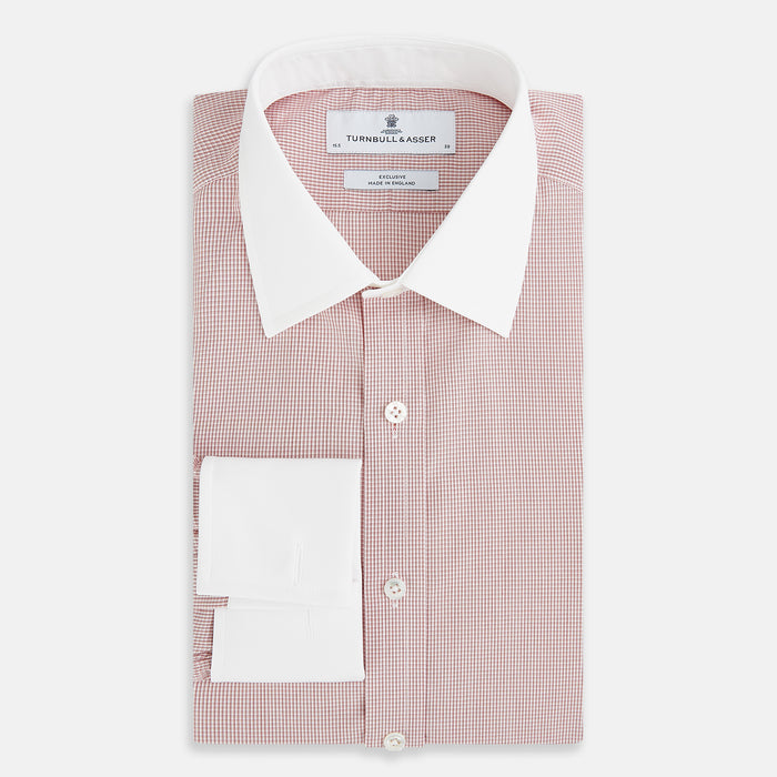 Contrast Collar Checked Red on White Regular Fit Shirt in Cotton Image 4