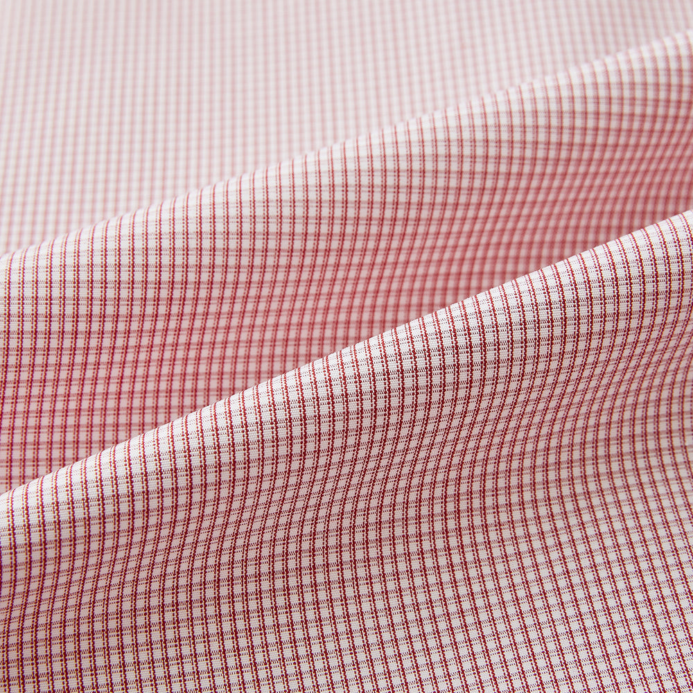 Contrast Collar Checked Red on White Regular Fit Shirt in Cotton, a regular fit button-up shirt in a fine red and white check pattern, featuring a crisp white contrast collar and white French cuffs.