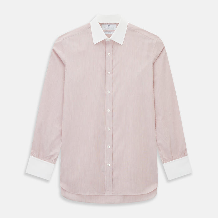 Contrast Collar Striped Red on White Regular Fit Shirt in Cotton