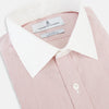 View 2 of product Turnbull & Asser UK SHIRTS RF NEW WH T&A CLR WHITE/DARK RED STRIPE long-sleeved button-up shirt featuring a fine dark red stripe pattern with a contrasting white spread collar and white French cuffs.