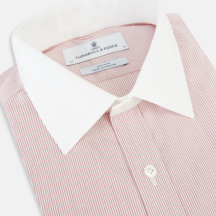 Contrast Collar Striped Red on White Regular Fit Shirt in Cotton Image 1