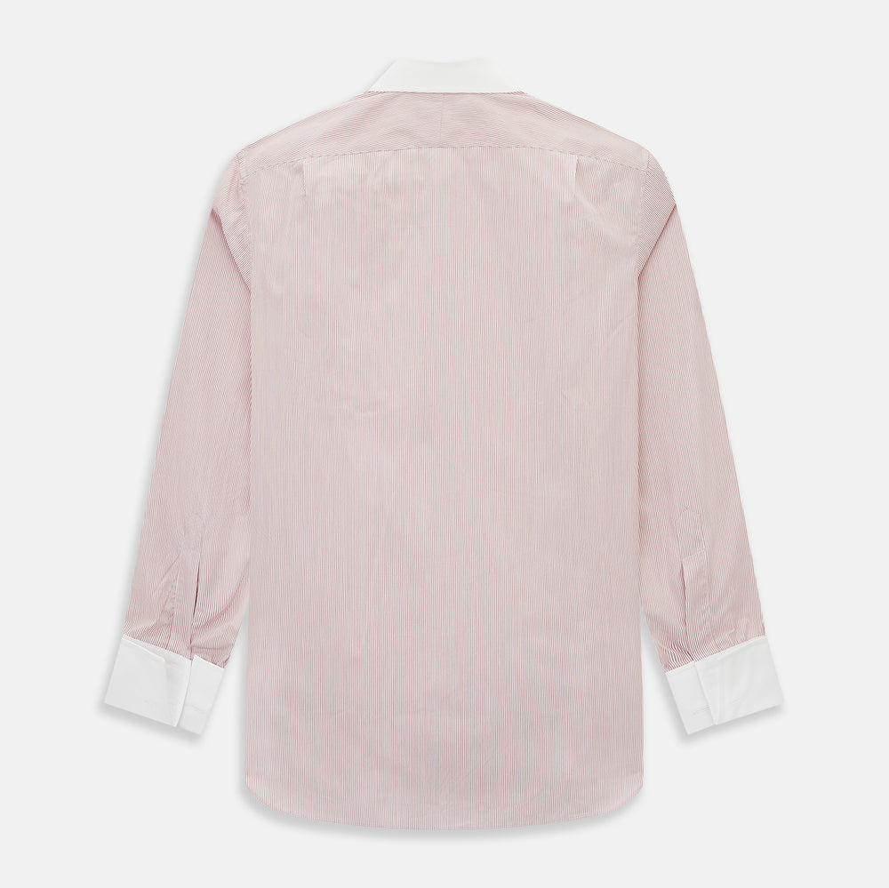 Turnbull & Asser UK SHIRTS RF NEW WH T&A CLR WHITE/DARK RED STRIPE long-sleeved button-up shirt featuring a fine dark red stripe pattern with a contrasting white spread collar and white French cuffs.