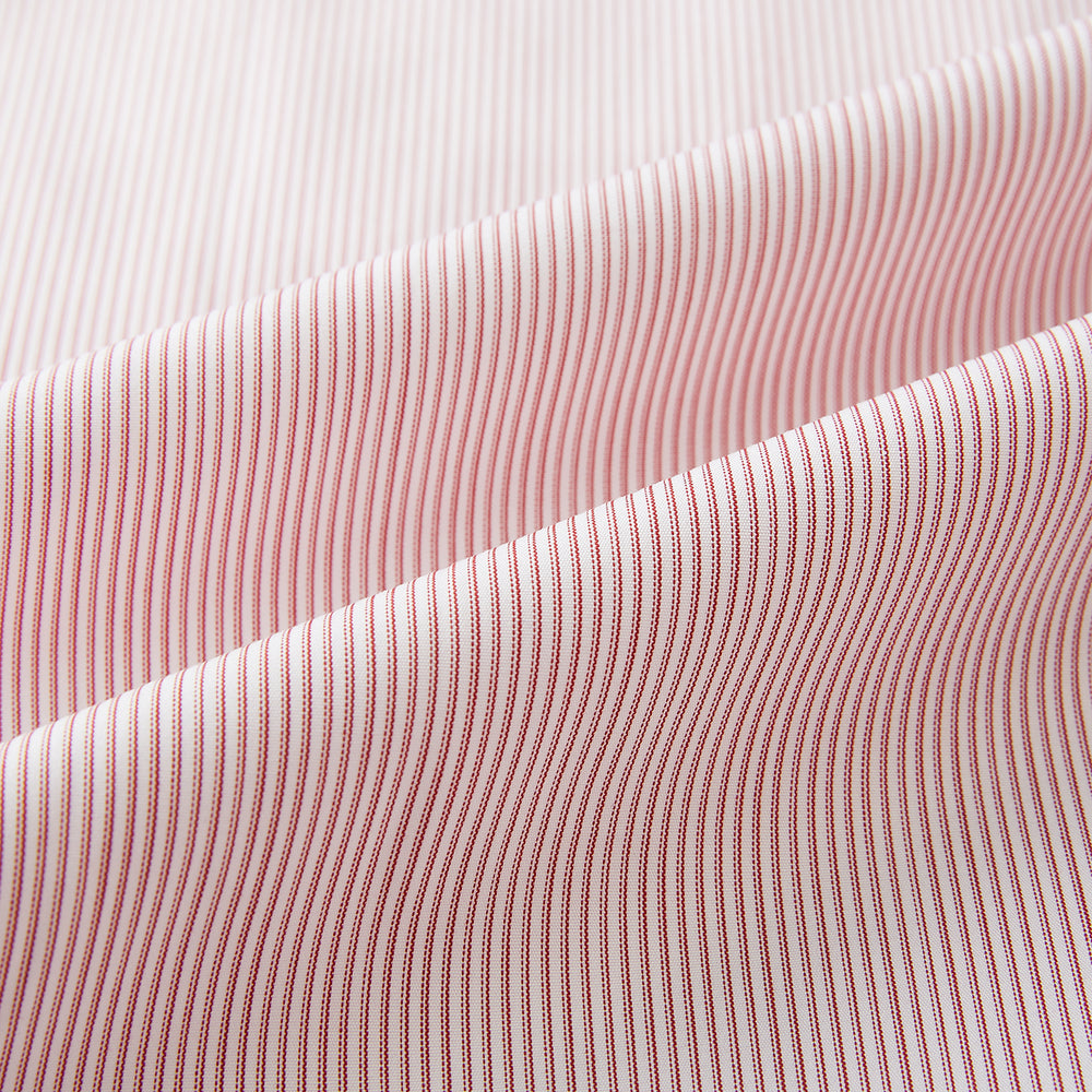 Turnbull & Asser UK SHIRTS RF NEW WH T&A CLR WHITE/DARK RED STRIPE long-sleeved button-up shirt featuring a fine dark red stripe pattern with a contrasting white spread collar and white French cuffs.