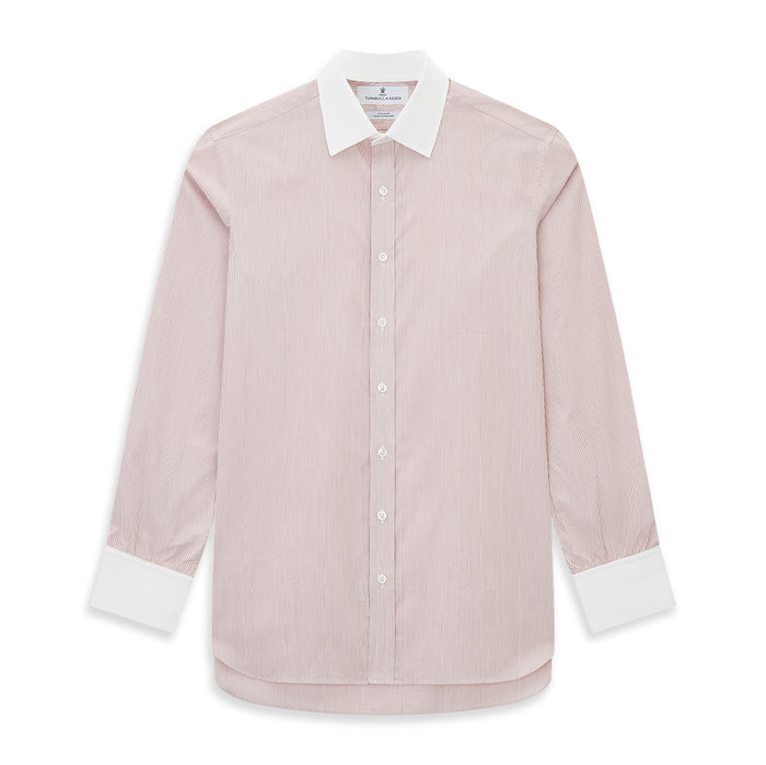 Contrast Collar Striped Red on White Regular Fit Shirt in Cotton Image 6