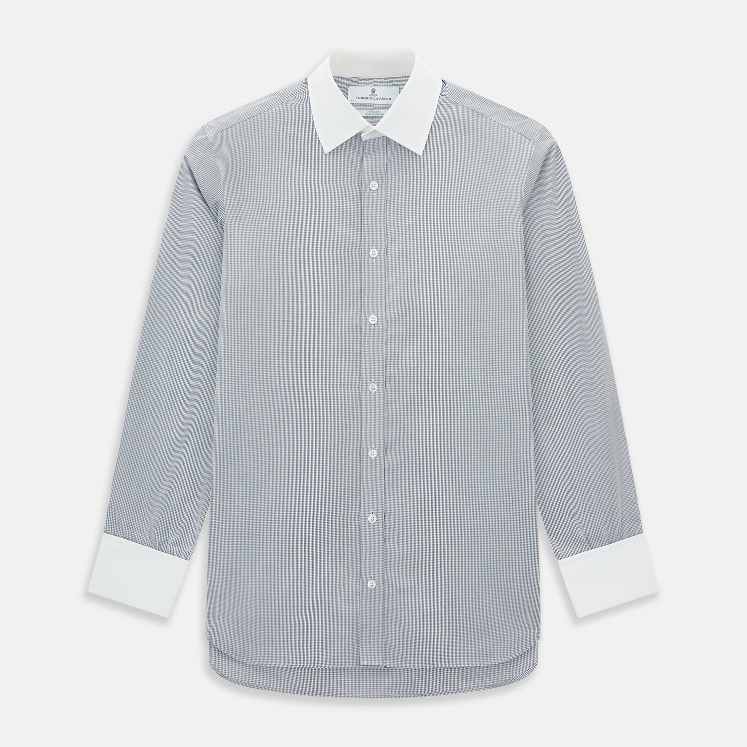 View 1 of product Navy Micro-Tattersall Check Shirt with Constrast T&A Collar and Cuffs 18